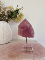 Rose Quartz Point on Chrome Stand