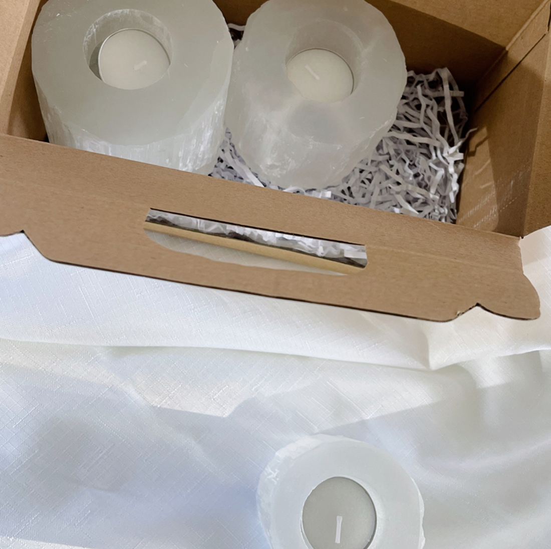SCCH001 Selenite Cylinder Candle Holder Trio Set
